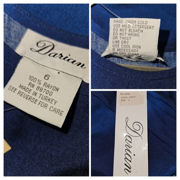 Darian Vintage Tropical Blue Sleeveless Dress Banana Leaf Print Waist Tie Size 6 - Picture 9 of 9